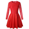 Women Lace Splice Dress Pleated Long Sleeve Sexy Elegant White Dresses A-line Bridesmaid Slim Party Club Short Mini Dress