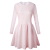 Women Lace Splice Dress Pleated Long Sleeve Sexy Elegant White Dresses A-line Bridesmaid Slim Party Club Short Mini Dress