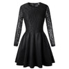 Women Lace Splice Dress Pleated Long Sleeve Sexy Elegant White Dresses A-line Bridesmaid Slim Party Club Short Mini Dress