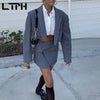 LTPH Corduroy High Waist Package Hip Skirt Suits Design Slim short Blazer Jacket women two peices set 2022 Autumn New