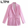 LTPH Pink Plaid Skirt Suits women 2 Pieces Set Loose All-match Blazer High waist skirts Casual Outfits 2022 Spring Autumn New