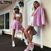 LTPH Pink Plaid Skirt Suits women 2 Pieces Set Loose All-match Blazer High waist skirts Casual Outfits 2022 Spring Autumn New