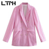 LTPH Pink Plaid Skirt Suits women 2 Pieces Set Loose All-match Blazer High waist skirts Casual Outfits 2022 Spring Autumn New