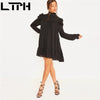 LTPH Special Sales Loose Elegant women dress Puff Sleeve Turtleneck Ruffles A-Line plus size Chiffon Dresses 2022 Spring New