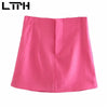LTPH cotton linen skirt suits women blazer 2 piece set high waist zipper pocket casual outfits office lady suit 2022 autumn new