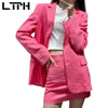 LTPH cotton linen skirt suits women blazer 2 piece set high waist zipper pocket casual outfits office lady suit 2022 autumn new