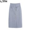 LTPH elegant vintage woolen tweed 2 piece set women short blazer high waist chic double pockets skirt suits 2023 summer new