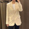 LTPH vintage women blazer simple casual loose Blazers Jackets mid-length solid Office Ladies Suit Coat 2022 Spring New