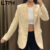 LTPH vintage women blazer simple casual loose Blazers Jackets mid-length solid Office Ladies Suit Coat 2022 Spring New