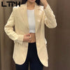 LTPH vintage women blazer simple casual loose Blazers Jackets mid-length solid Office Ladies Suit Coat 2022 Spring New