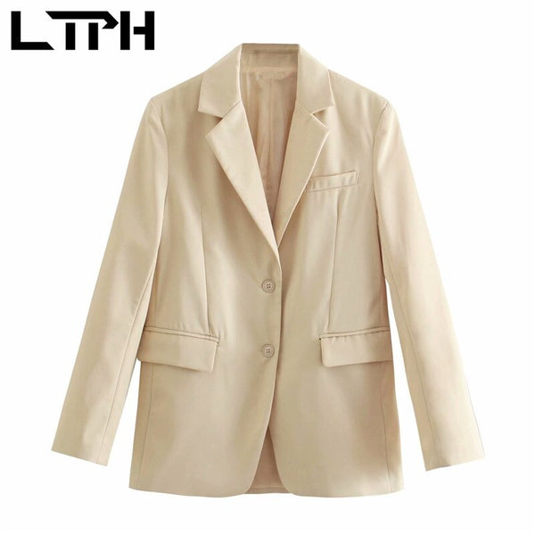 LTPH vintage women blazer simple casual loose Blazers Jackets mid-length solid Office Ladies Suit Coat 2022 Spring New