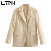 LTPH vintage women blazer simple casual loose Blazers Jackets mid-length solid Office Ladies Suit Coat 2022 Spring New