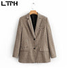 LTPH office wear casual two piece set women skirt suits houndstooth vintage blazer jacket mini skirts sets 2023 autumn new