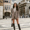 LTPH office wear casual two piece set women skirt suits houndstooth vintage blazer jacket mini skirts sets 2023 autumn new