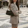 LTPH office wear casual two piece set women skirt suits houndstooth vintage blazer jacket mini skirts sets 2023 autumn new
