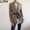 LTPH office wear casual two piece set women skirt suits houndstooth vintage blazer jacket mini skirts sets 2023 autumn new