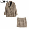 LTPH office wear casual two piece set women skirt suits houndstooth vintage blazer jacket mini skirts sets 2023 autumn new