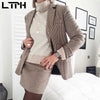 LTPH office wear casual two piece set women skirt suits houndstooth vintage blazer jacket mini skirts sets 2023 autumn new