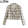 LTPH preppy style suit Outfits two piece set women short plaid casual Blazer high waist mini pleated Skirt Suits 2022 Spring New