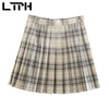 LTPH preppy style suit Outfits two piece set women short plaid casual Blazer high waist mini pleated Skirt Suits 2022 Spring New