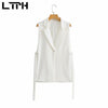 LTPH streetwear casual women blazer vest solid single button sleeveless cardigan outwear Lace-up split suit coat 2023 autumn new