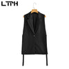 LTPH streetwear casual women blazer vest solid single button sleeveless cardigan outwear Lace-up split suit coat 2023 autumn new