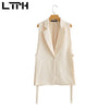 LTPH streetwear casual women blazer vest solid single button sleeveless cardigan outwear Lace-up split suit coat 2023 autumn new