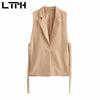 LTPH streetwear casual women blazer vest solid single button sleeveless cardigan outwear Lace-up split suit coat 2023 autumn new