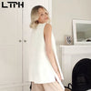LTPH streetwear casual women blazer vest solid single button sleeveless cardigan outwear Lace-up split suit coat 2023 autumn new