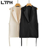 LTPH streetwear casual women blazer vest solid single button sleeveless cardigan outwear Lace-up split suit coat 2023 autumn new