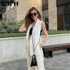 LTPH streetwear casual women blazer vest solid single button sleeveless cardigan outwear Lace-up split suit coat 2023 autumn new
