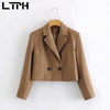 LTPH texture gray cropped blazer women simple casual long sleeve Jackets double breasted elegant Lady Suit Coat 2022 autumn new