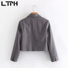 LTPH texture gray cropped blazer women simple casual long sleeve Jackets double breasted elegant Lady Suit Coat 2022 autumn new
