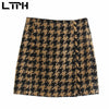 LTPH vintage casual houndstooth two piece set women plaid cropped blazer streetwear mini high waist skirt suits 2023 autumn new