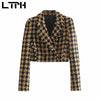 LTPH vintage casual houndstooth two piece set women plaid cropped blazer streetwear mini high waist skirt suits 2023 autumn new