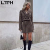 LTPH vintage casual houndstooth two piece set women plaid cropped blazer streetwear mini high waist skirt suits 2023 autumn new
