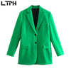 LTPH vintage green blazer suits two piece set women loose suit coat sexy high waist split mini skirt casual sets 2023 autumn new