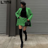 LTPH vintage green blazer suits two piece set women loose suit coat sexy high waist split mini skirt casual sets 2023 autumn new