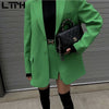 LTPH vintage green blazer suits two piece set women loose suit coat sexy high waist split mini skirt casual sets 2023 autumn new