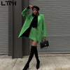 LTPH vintage green blazer suits two piece set women loose suit coat sexy high waist split mini skirt casual sets 2023 autumn new