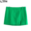 LTPH vintage green blazer suits two piece set women loose suit coat sexy high waist split mini skirt casual sets 2023 autumn new