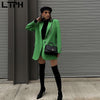 LTPH vintage green blazer suits two piece set women loose suit coat sexy high waist split mini skirt casual sets 2023 autumn new