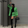 LTPH vintage green blazer suits two piece set women loose suit coat sexy high waist split mini skirt casual sets 2023 autumn new