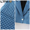 LTPH vintage plaid 2 piece set women short casual blazer sets high waist zipper elegant mini skirt Outfits 2022 autumn