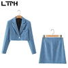 LTPH vintage plaid 2 piece set women short casual blazer sets high waist zipper elegant mini skirt Outfits 2022 autumn