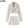 LTPH vintage simple Women's Sets temperament lapel Blazer High waist slim mini A-line skirt Skirt Suits 2022 Autumn New
