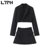 LTPH vintage simple Women's Sets temperament lapel Blazer High waist slim mini A-line skirt Skirt Suits 2022 Autumn New