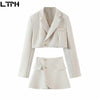 LTPH vintage simple Women's Sets temperament lapel Blazer High waist slim mini A-line skirt Skirt Suits 2023 Autumn New