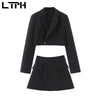 LTPH vintage simple Women's Sets temperament lapel Blazer High waist slim mini A-line skirt Skirt Suits 2023 Autumn New