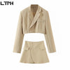 LTPH vintage simple Women's Sets temperament lapel Blazer High waist slim mini A-line skirt Skirt Suits 2023 Autumn New